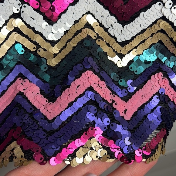 Anthropologie Hutch Chevron Rainbow Sequin Mini Skirt Size Large - Picture 5 of 10